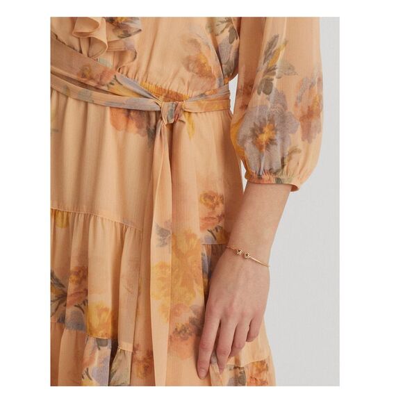 SR Womens Orange Belted Button Half-placket Lined Raglan Sleeve Dress 12 - Picture 3 of 4